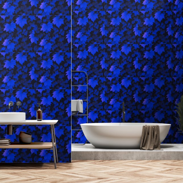 Kalming Blue Autumn Leaves Tapete (Badezimmer)