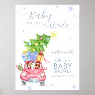 Kalt draußen Rentier Bär Baby Shower Willkommen Poster