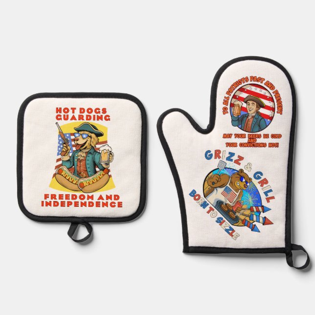 Kaltbier am 4. Juli Ofenhandschuh & Topflappen-Set (Vorderseite)