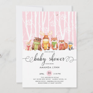 Kälte draußen Winter Woodland Tiere Babydusche Einladung