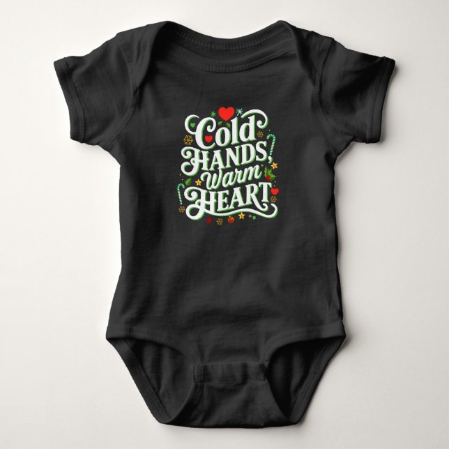 Kalte Hände, warmes Herz eins Stück Baby Strampler (Vorderseite)