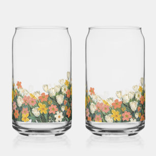 Kalte Kaffee-Glasflasche mit Blumen Dosenglas