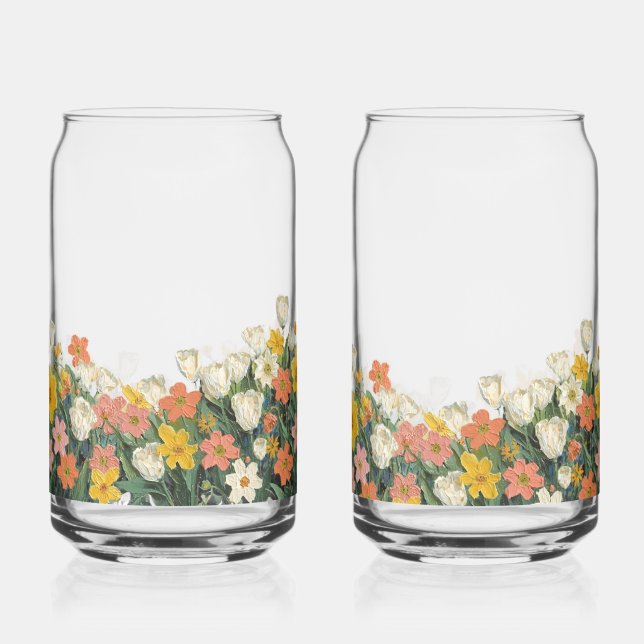 Kalte Kaffee-Glasflasche mit Blumen Dosenglas (Links)