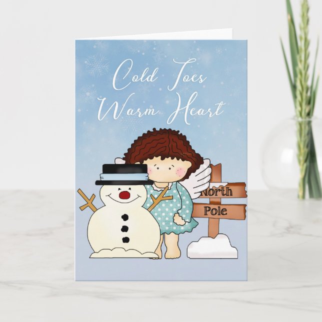 Kalte Zehen Warmes Herz - Winter Engel & Schneeman Karte (Vorderseite)