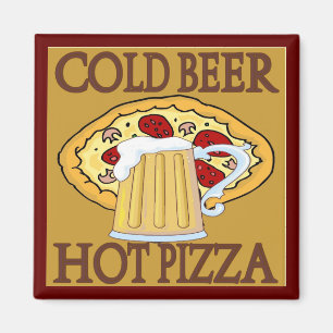 Kaltes Bier, heiße Pizza-T-Shirts Magnet