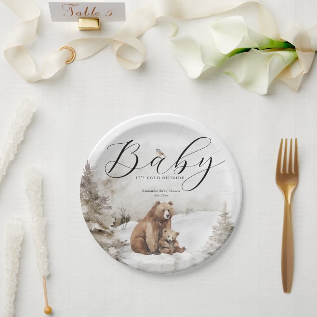 Kaltes Outdoor Winterwald Neutrale Babydusche Pappteller (Hochzeit)