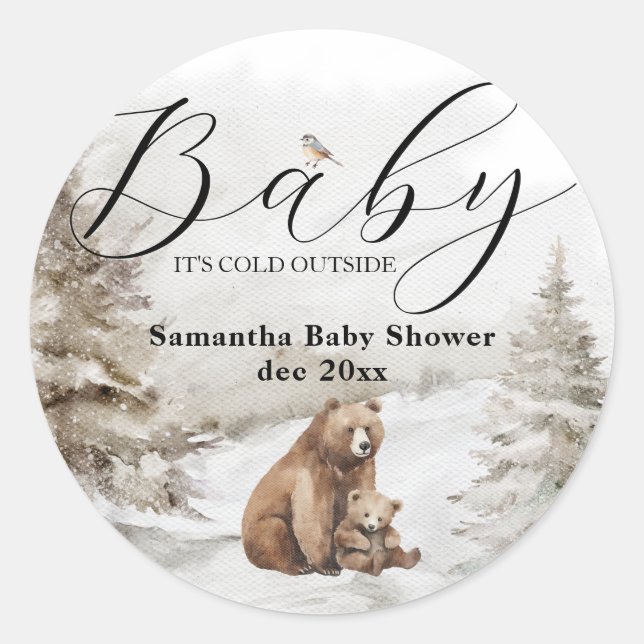 Kaltes Outdoor Winterwald Neutrale Babydusche Runder Aufkleber (Vorderseite)
