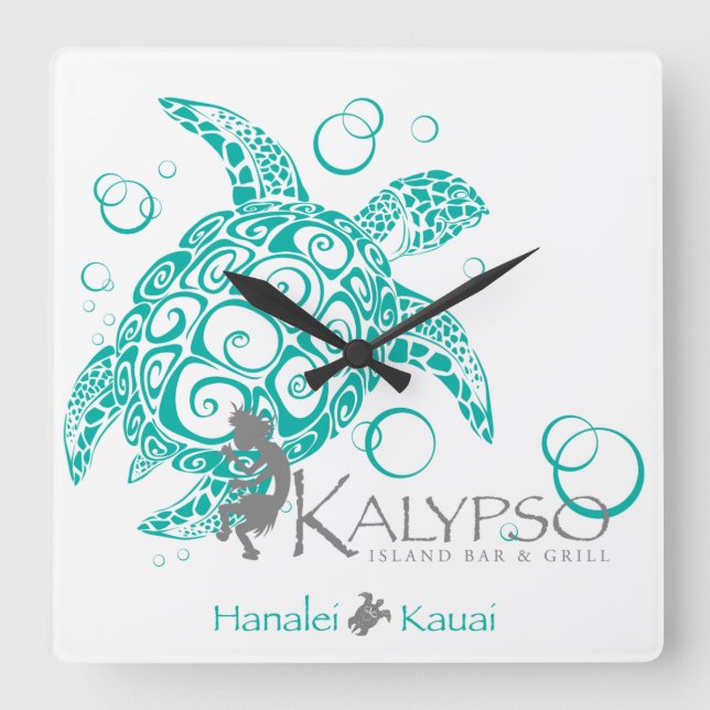 Kalypso-Meeresschildkröte Quadratische Wanduhr (Vorderseite)