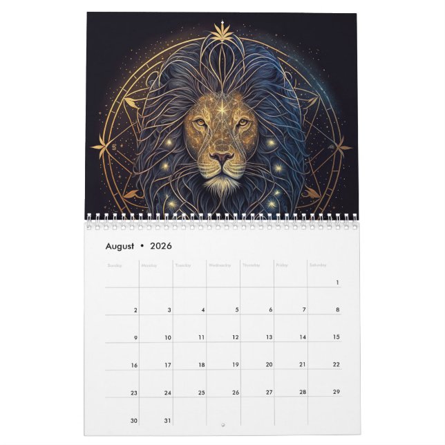 Kalziumzodiakel Gold und Schwarz Kalender (Aug 2026)