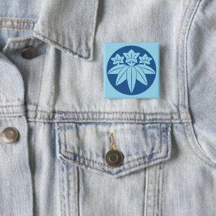 Kamakura Minamoto Mon Japanischer Clan in blau Button