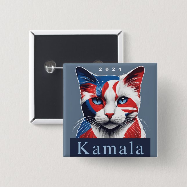 Kamala Cat 2024 US-Wahl Demokrat Button (Vorne & Hinten)