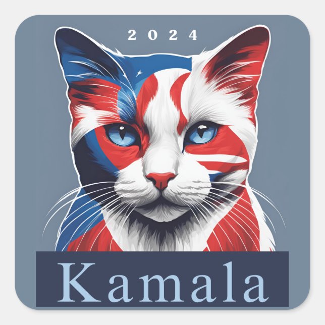 Kamala Cat 2024 US-Wahl Demokrat Quadratischer Aufkleber (Vorderseite)