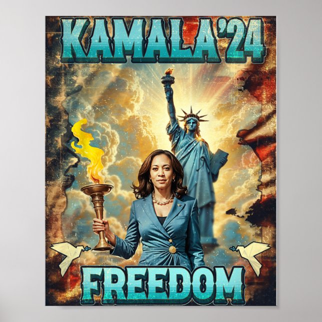 Kamala für Präsident Slogan Statue Liberty Pro Har Poster (Vorne)