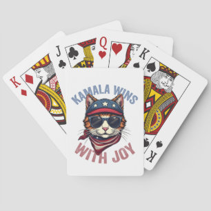 Kamala gewinnt mit Freude Harris Walz Katzenlady W Spielkarten