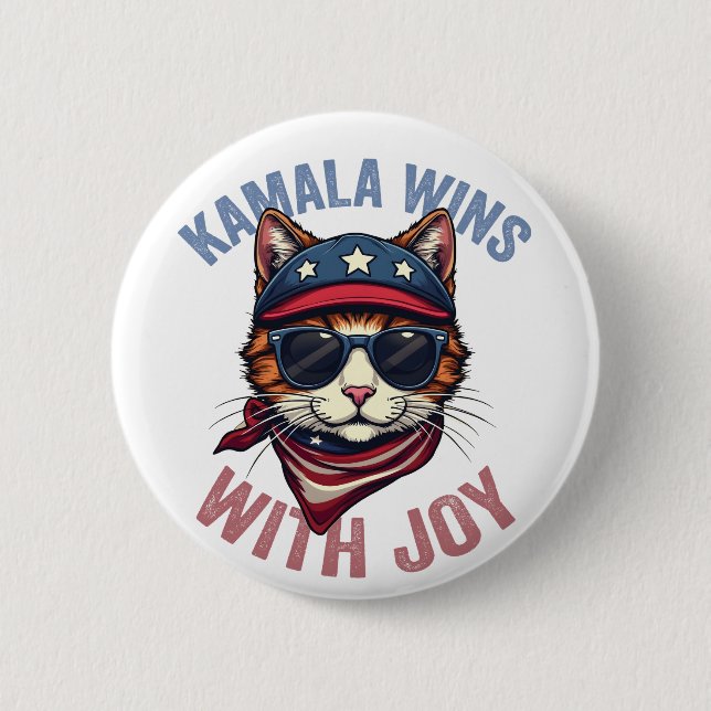 Kamala gewinnt mit Joy Harris Walz Cat lady Electi Button (Vorderseite)