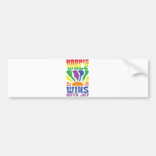 Kamala gewinnt mit Joy Retro Boho Harris Walz LGBT Autoaufkleber