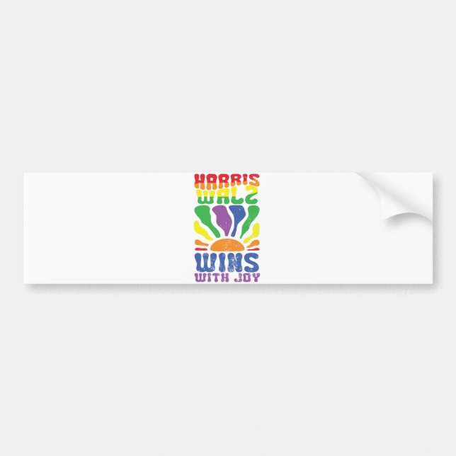 Kamala gewinnt mit Joy Retro Boho Harris Walz LGBT Autoaufkleber (Vorne)