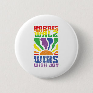 Kamala gewinnt mit Joy Retro Boho Harris Walz LGBT Button