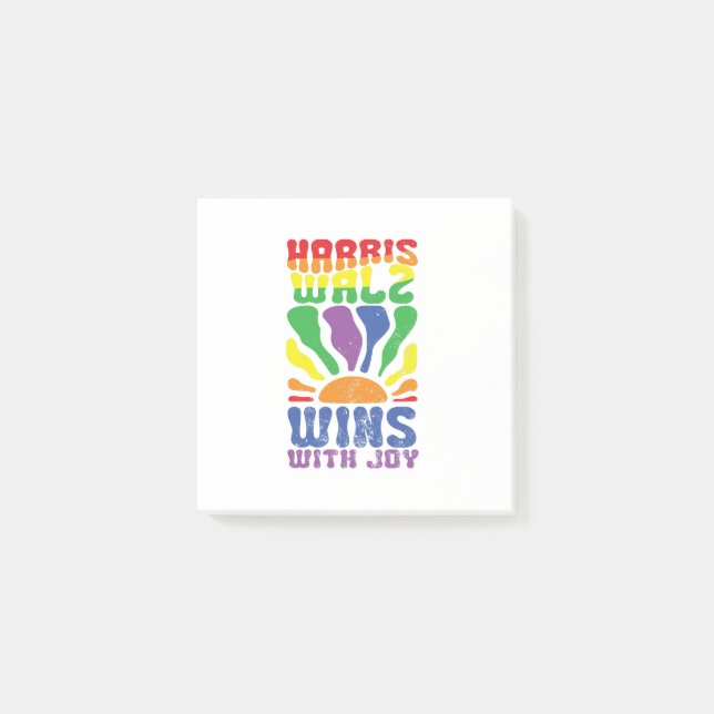 Kamala gewinnt mit Joy Retro Boho Harris Walz LGBT Post-it Klebezettel (Vorderseite)