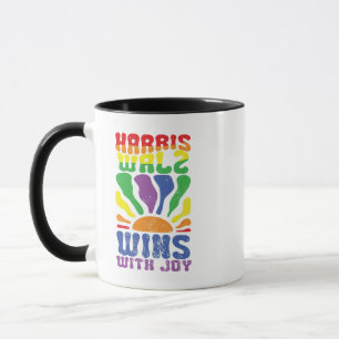 Kamala gewinnt mit Joy Retro Boho Harris Walz LGBT Tasse