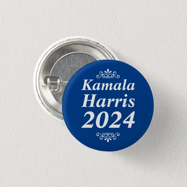 Kamala Harris 2024 Custom Text Ornaments Blue Button (Vorne & Hinten)