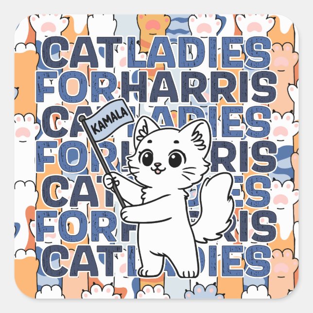 Kamala Harris 2024 Election Cat Ladies President Quadratischer Aufkleber (Vorderseite)