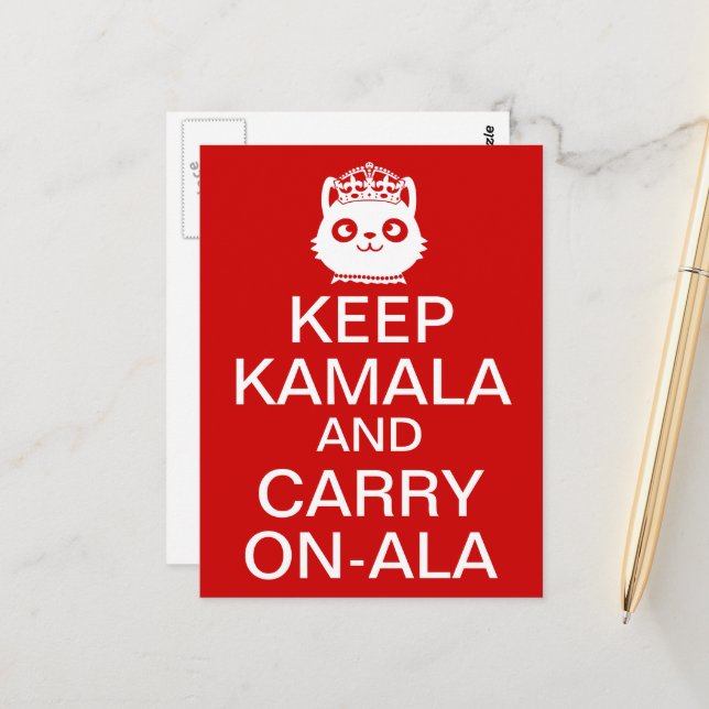 Kamala Harris 2024 Präsident Behalt Calm Carry on Postkarte (Vorderseite/Rückseite Beispiel)