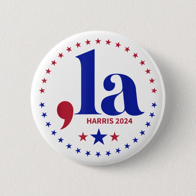 Kamala Harris 2024 Präsident Comma La Funny Button (Vorderseite)