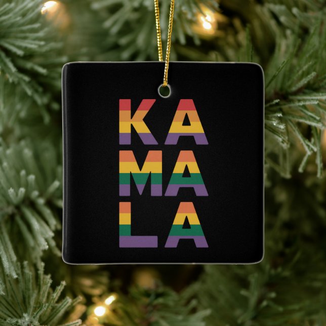 Kamala Harris 2024 Rainbow Flag Gay Pride LGBT Keramikornament (Baum)