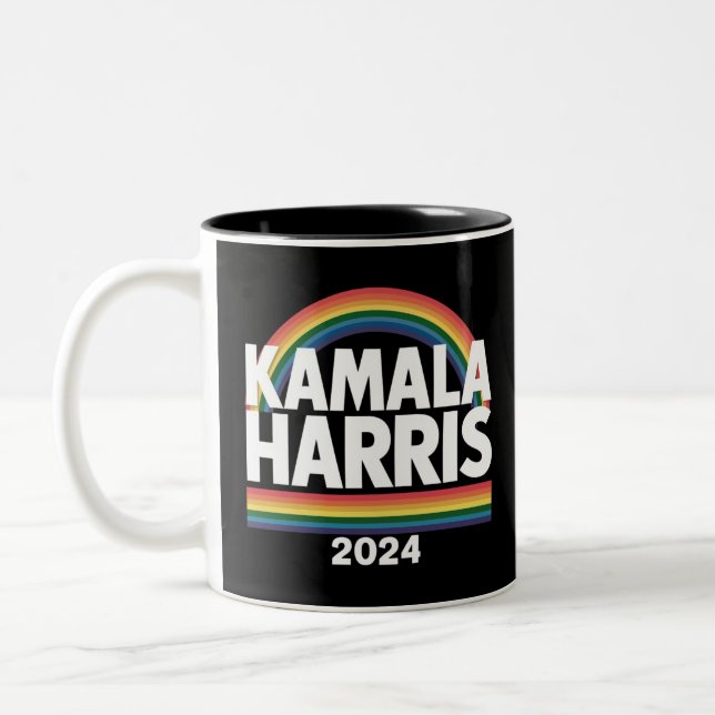 Kamala Harris 2024 Rainbow Gay Pride LGBT Election Zweifarbige Tasse (Links)