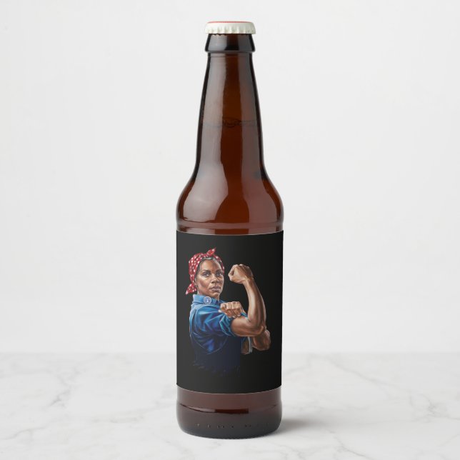 Kamala Harris 2024 Rosie The Riveter Childless Cat Bierflaschenetikett (Vorderseite)