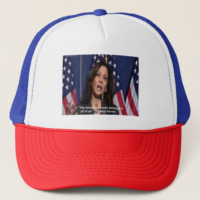 Kamala Harris & American Dream Quote Cap Truckerkappe (Vorderseite)