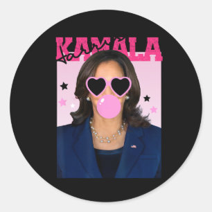 Kamala Harris bläst blubble Gum Pink Sungles Kama Runder Aufkleber