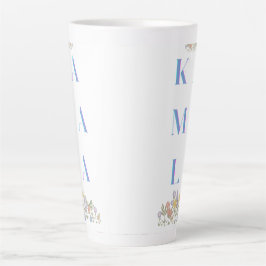 Kamala Harris. Blumen. Subtil. Weiß und Blau Milchtasse