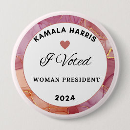 Kamala Harris Button. 4 Zoll Kreis. Rosa Farbe. Button