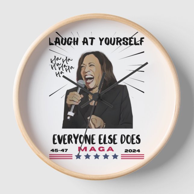 Kamala Harris Clock, 10" runder natürlicher Holzra Uhr (Vorderseite)