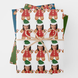 Kamala Harris Custom Face Foto Gingerbread Frau Geschenkpapier Set