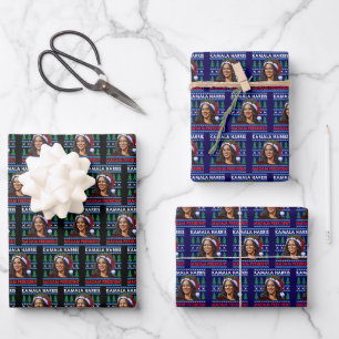 Kamala Harris Frau Präsidentin Weihnachts-Weihnach Geschenkpapier Set