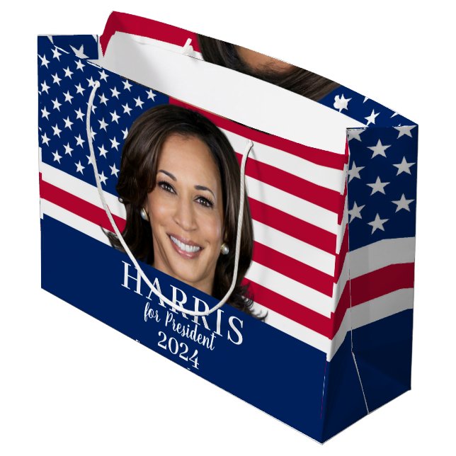 Kamala Harris für den Präsidenten 2024 Große Geschenktüte (Rückseite Schrägansicht)