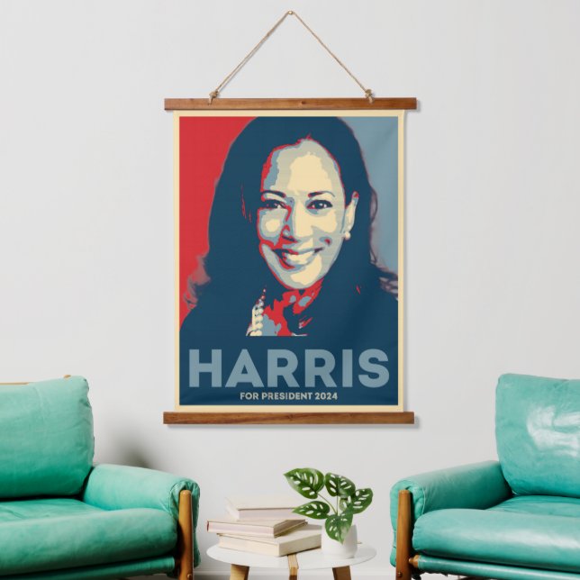 Kamala Harris für den Präsidenten 2024 Wandteppich Mit Holzrahmen (Wohnzimmer)