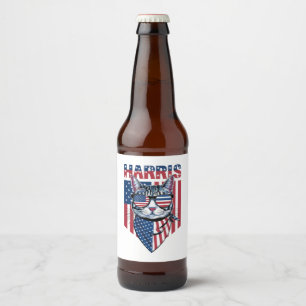 Kamala Harris für Präsident 2024 Funny Cat Bierflaschenetikett