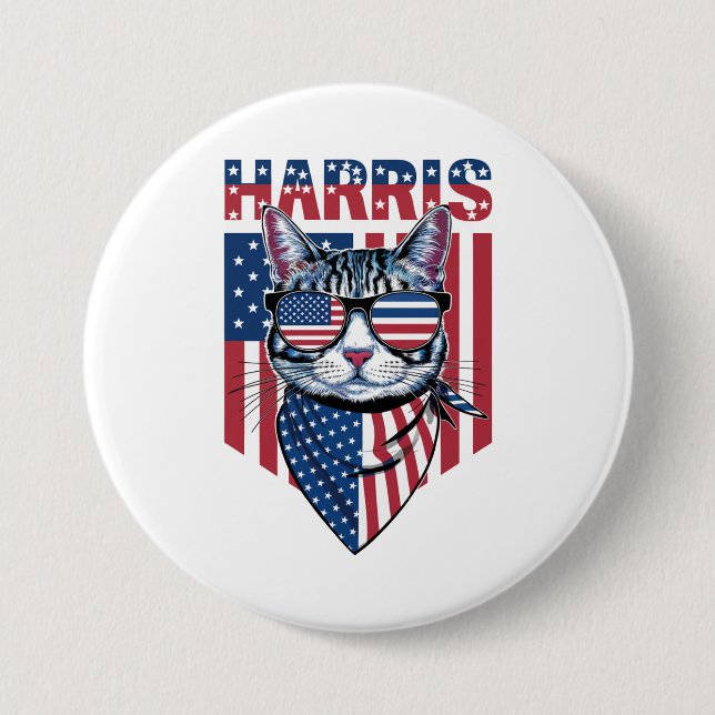 Kamala Harris für Präsident 2024 Funny Cat Button (Vorderseite)