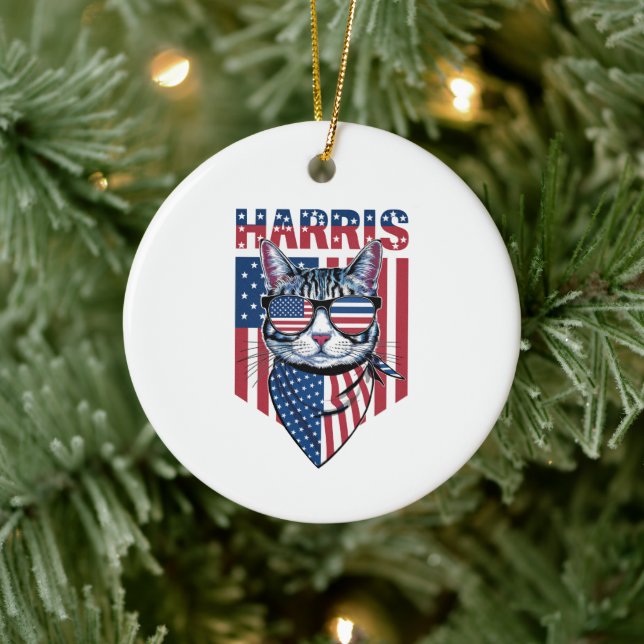 Kamala Harris für Präsident 2024 Funny Cat Keramik Ornament (Baum)