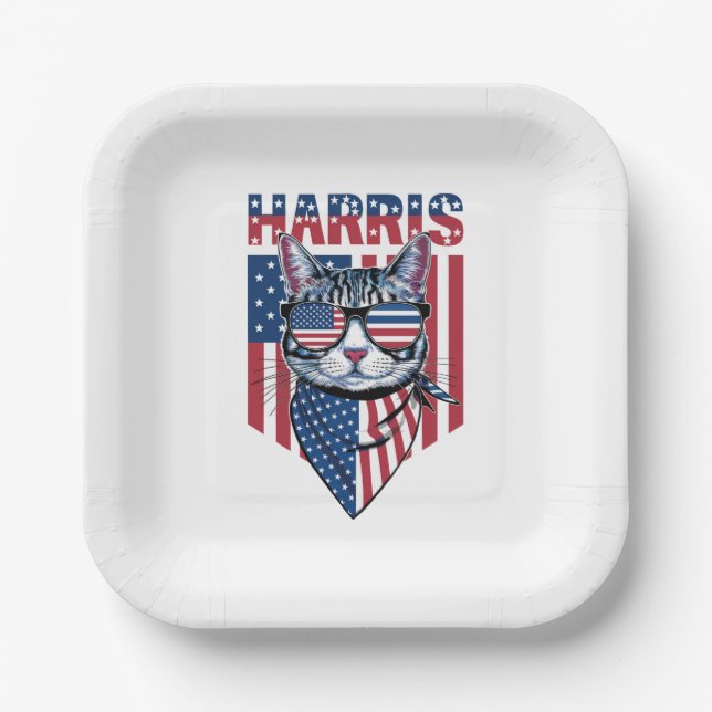 Kamala Harris für Präsident 2024 Funny Cat Pappteller (Vorderseite)