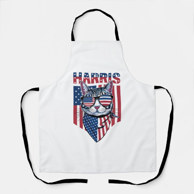 Kamala Harris für Präsident 2024 Funny Cat Schürze (Vorderseite)