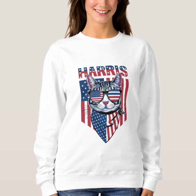 Kamala Harris für Präsident 2024 Funny Cat Sweatshirt (Vorderseite)