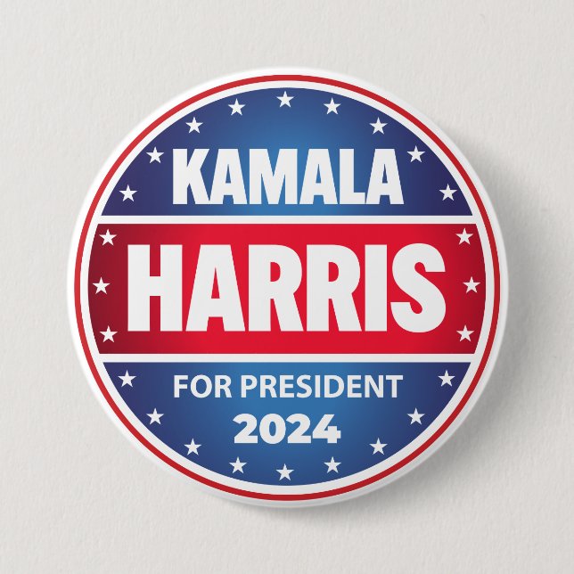 Kamala Harris für Präsident 2024 Stars Blue Red Button (Vorderseite)