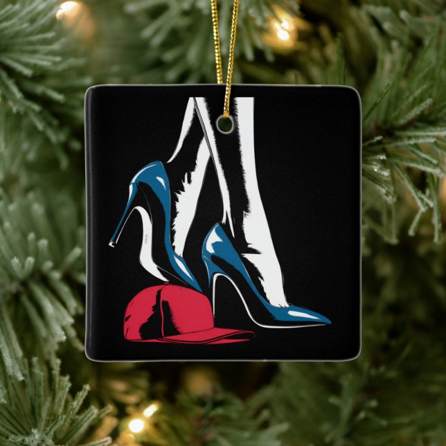 Kamala Harris Heels treten auf Maga Hat Keramikornament (Baum)