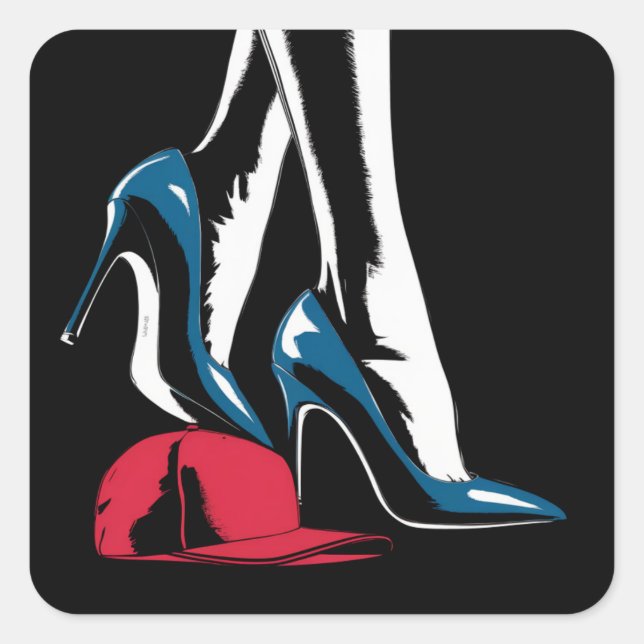 Kamala Harris Heels treten auf Maga Hat Quadratischer Aufkleber (Vorderseite)