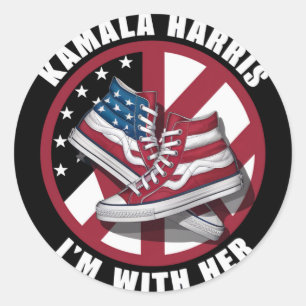 Kamala Harris Ich bin mit ihrem Patriotischen Konv Runder Aufkleber